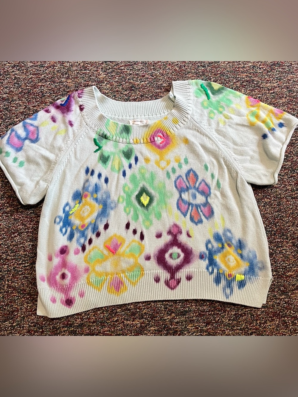 Anthropologie embroidered tie dye cotton sweater XL